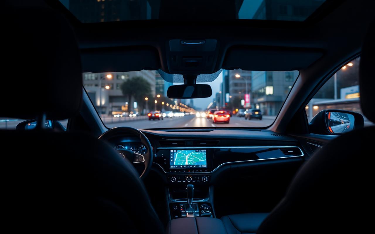 GPS-tracked Sun Square Travel corporate vehicle interior with safety equipment